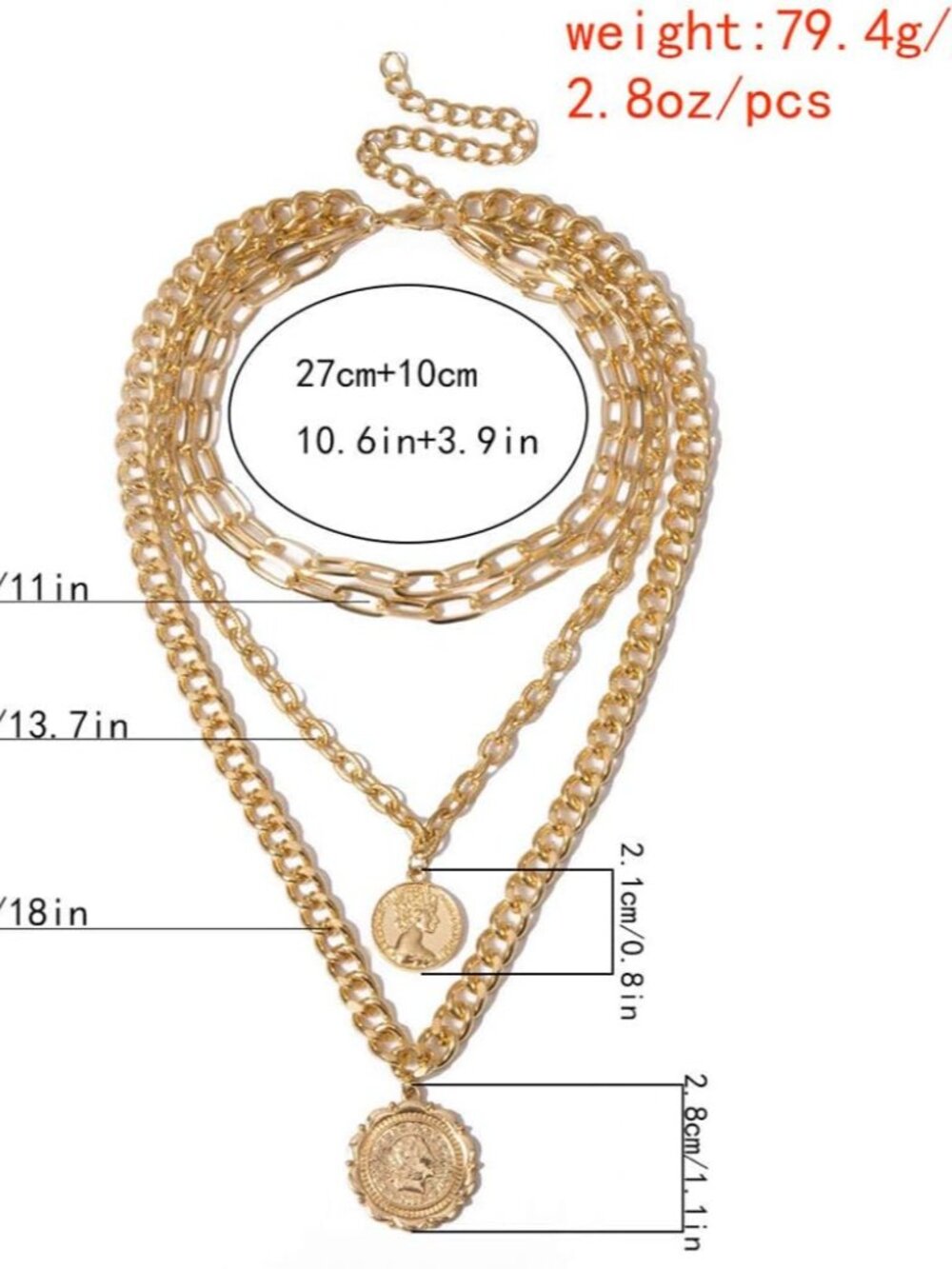 Punk Chain Chunky Necklaces for women Multilayer Collar Necklace Gold - Picture 3 of 7